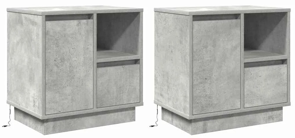 vidaXL Κομοδίνο με συρτάρι 2 pcs Γκρι σκυροδέματος 50 x 34.5 x 50 εκ.