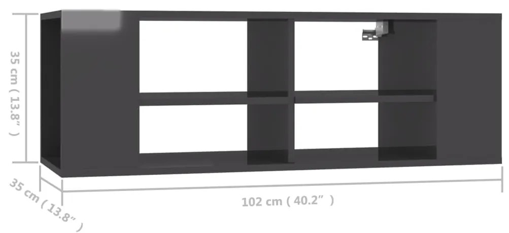 Έπιπλο Τηλεόρασης Κρεμαστό Γυαλ. Γκρι 102x35x35 εκ Επεξ. Ξύλο - Γκρι