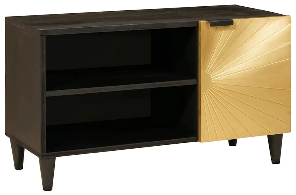 vidaXL Ντουλάπι TV Μαύρο και Χρυσό 80 x 33 x 46 εκ Μασίφ ξύλο μάνγκο