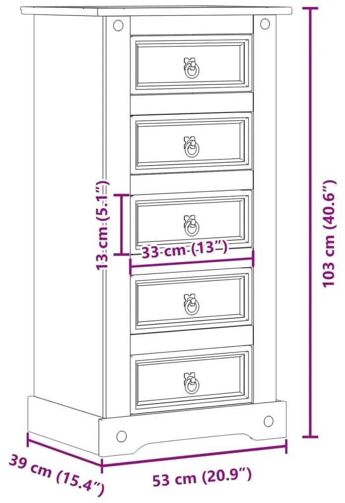 Κομοδίνο Corona 53x39x103 εκ. από Μασίφ Ξύλο Πεύκου - Καφέ