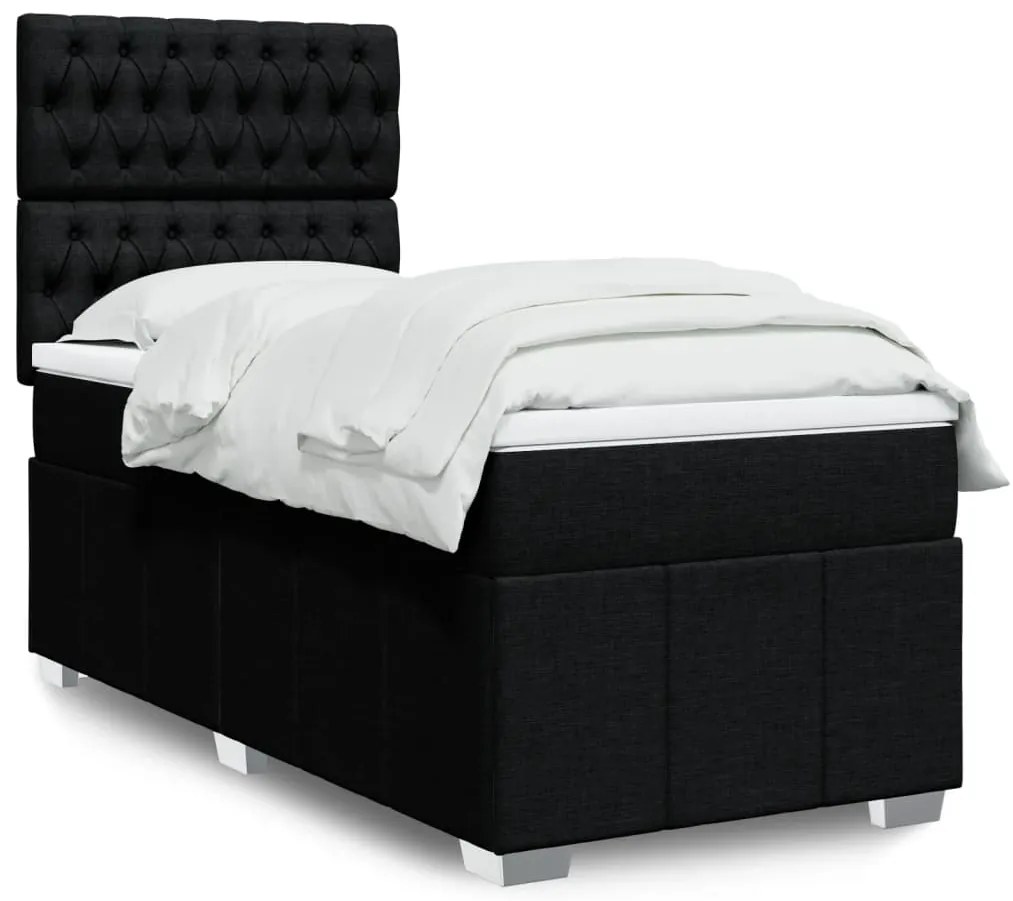 vidaXL Κρεβάτι Boxspring με Στρώμα Μαύρο 100 x 200 εκ. Υφασμάτινο