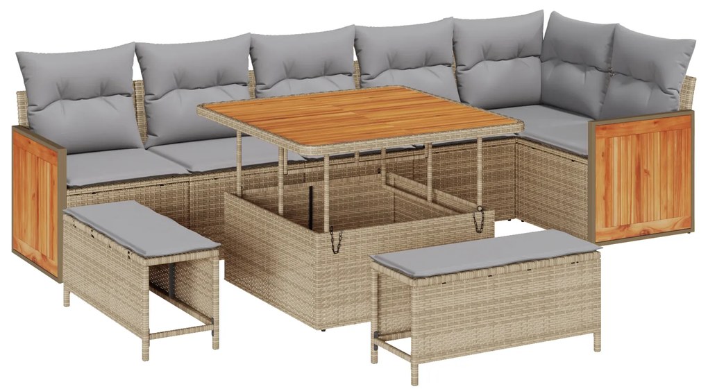 vidaXL 9 Piece Garden Sofa Set with Cushions Beige Poly Rattan Acacia