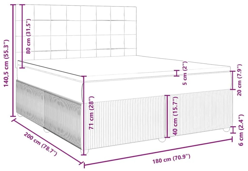 Κρεβάτι Boxspring με Στρώμα Ανοιχτό Γκρι 180x200 εκ. Υφασμάτινο - Γκρι