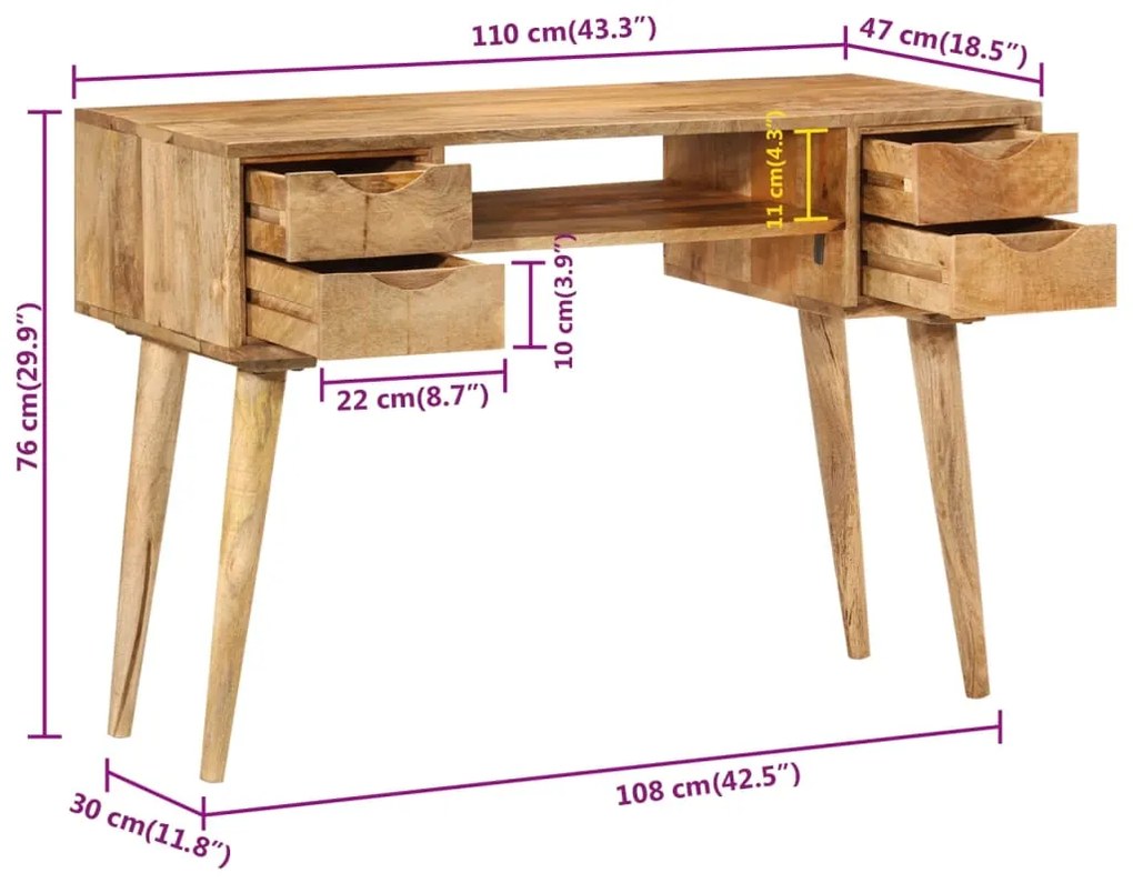 ΓΡΑΦΕΙΟ ΜΕ ΣΥΡΤΑΡΙΑ 110X47X76 ΕΚ. ΑΠΟ ΜΑΣΙΦ ΞΥΛΟ ΜΑΝΓΚΟ 351593