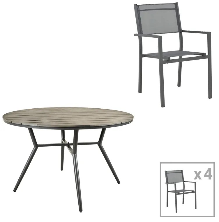 Τραπεζαρία Appa-Moly σετ 5τεμ pakoworld αλουμίνιο και plywood σε ανθρακί απόχρωση Φ120x74εκ