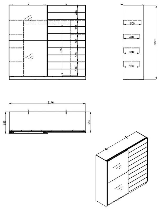 Ντουλάπα Mondego με Καθρέφτη 220 OG Artisan - Λευκή Λάκα 217x62.5x210 εκ. 217x62.5x210 εκ.