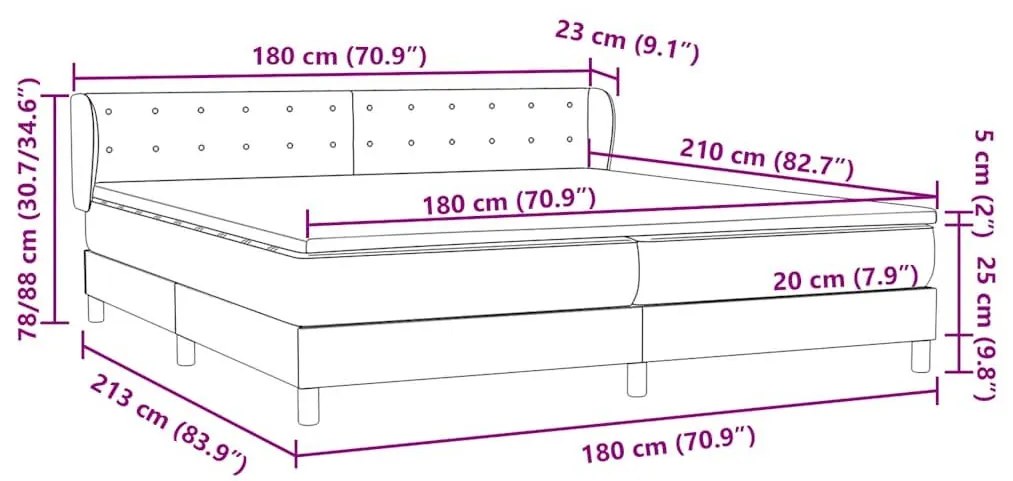 Box Spring κρεβάτι με στρώματα ανοιχτό γκρι 180x210 cm Velvet - Γκρι