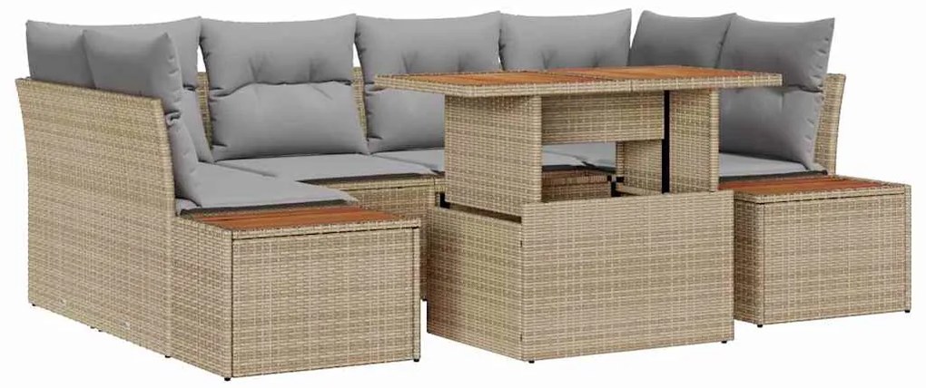 vidaXL Σετ Καναπέ Κήπου με αποθήκευση 7 pcs Μπεζ Πολυ ράταν