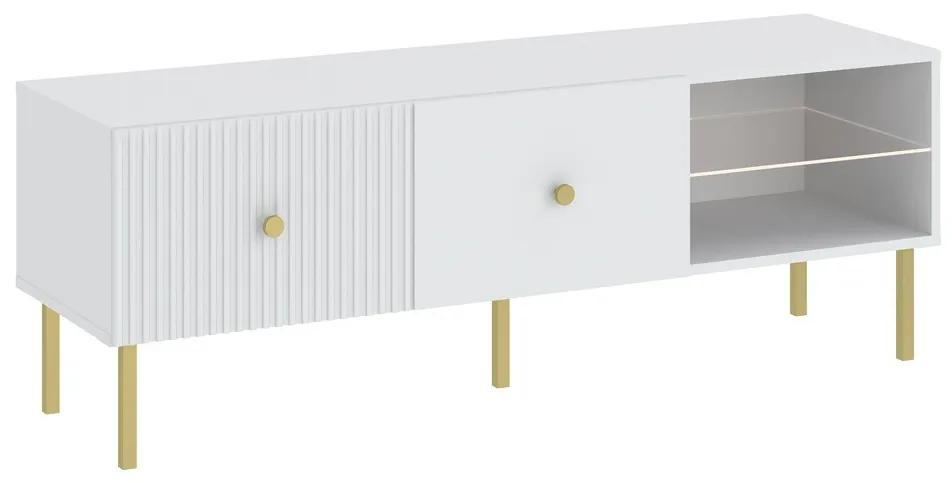 Τραπέζι Tv Bristol F104, Χρυσό, Άσπρο, Με συρτάρια, Ο αριθμός των θυρών: 2, 135x48x42cm, 24 kg | Epipla1.gr
