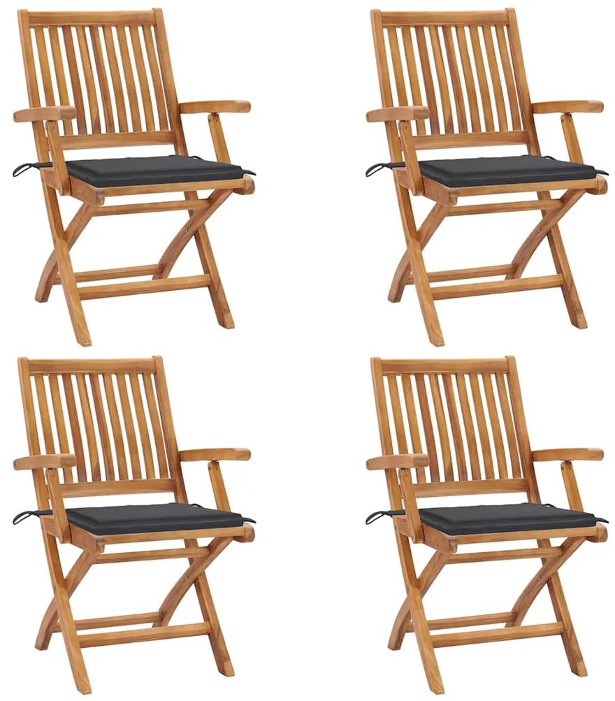 vidaXL Καρέκλες Κήπου Πτυσσόμενες 4 τεμ. Μασίφ Ξύλο Teak με Μαξιλάρια