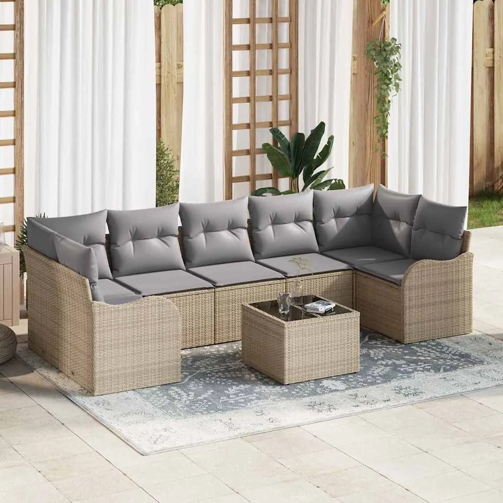 vidaXL Σετ Καναπέ Κήπου 8 pcs Μπεζ 55 x 55 x 37 εκ Πολυ ράταν
