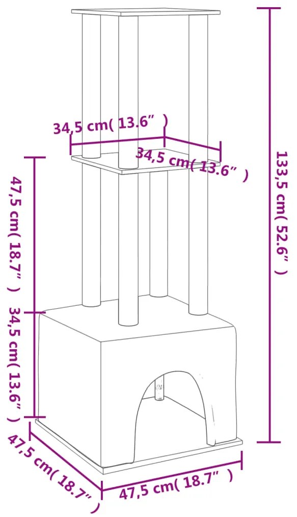 vidaXL Γατόδεντρο Σκούρο Γκρι 133,5 εκ. με Στύλους Ξυσίματος από Σιζάλ