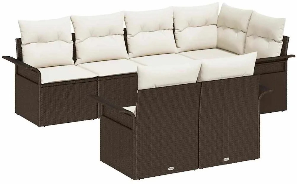 vidaXL Σετ Καναπέ Κήπου με μαξιλάρι 7 pcs Καφέ Πολυ ράταν