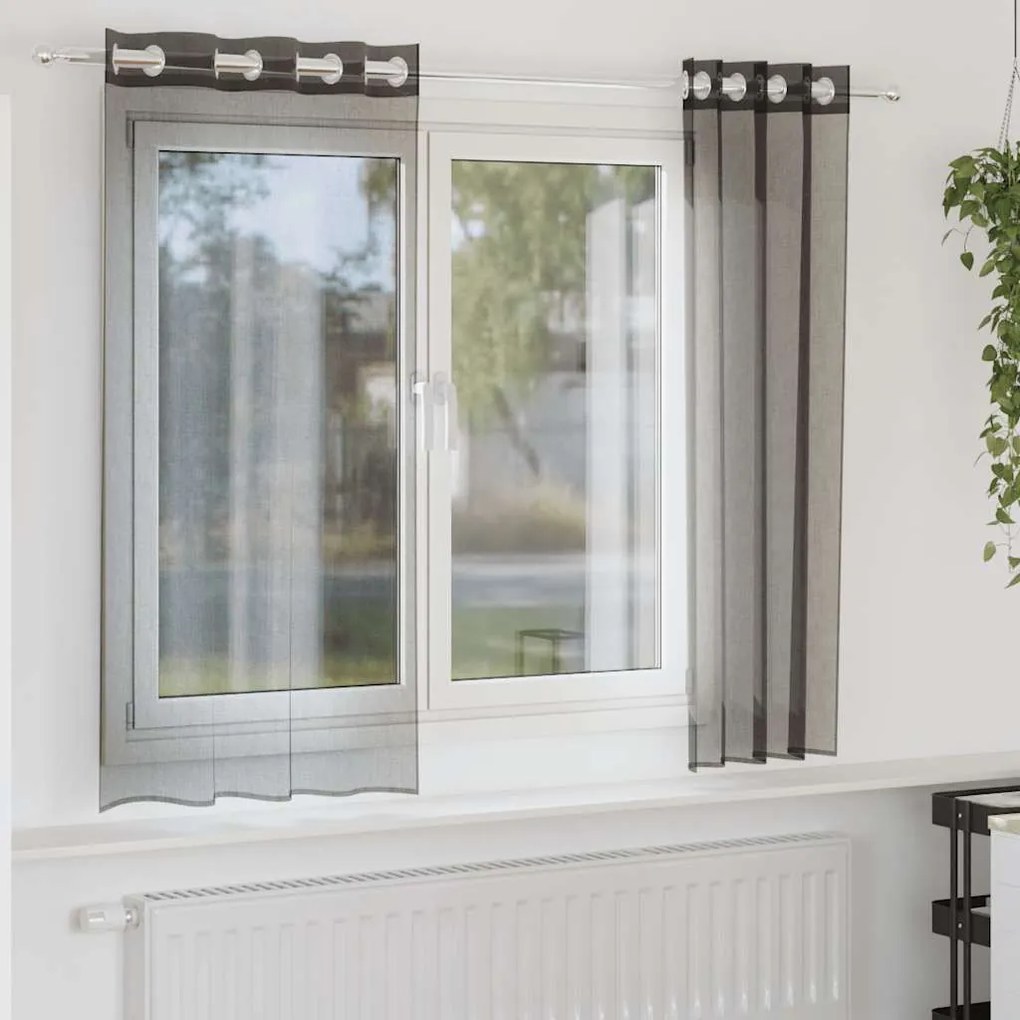 vidaXL Κουρτίνες Voile με ροδέλες 2 τεμάχια Μαύρο 140x140 εκ.