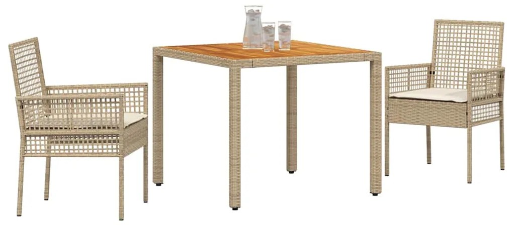 vidaXL Σέτ φαγητού για κήπο 3 pcs Μπεζ συνθετικό ρατάν