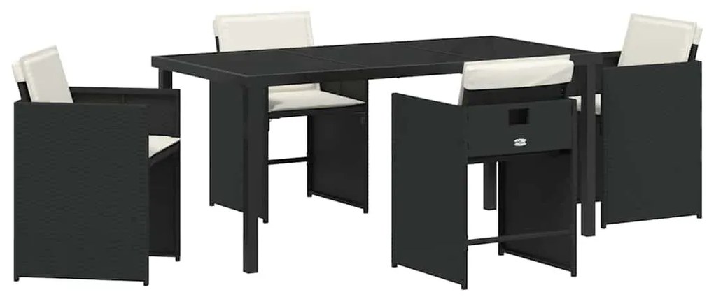 vidaXL Σέτ φαγητού για κήπο με μαξιλάρι 5 pcs Μαύρο συνθετικό ρατάν
