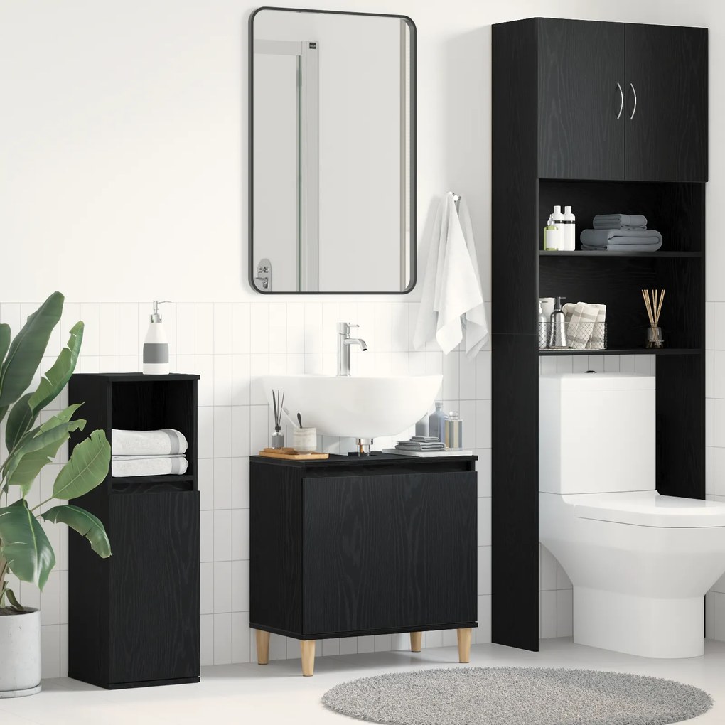 vidaXL Ντουλάπι Νιπτήρα Μαύρο Δρυς 58x33x60 εκ. Επεξεργασμένο Ξύλο