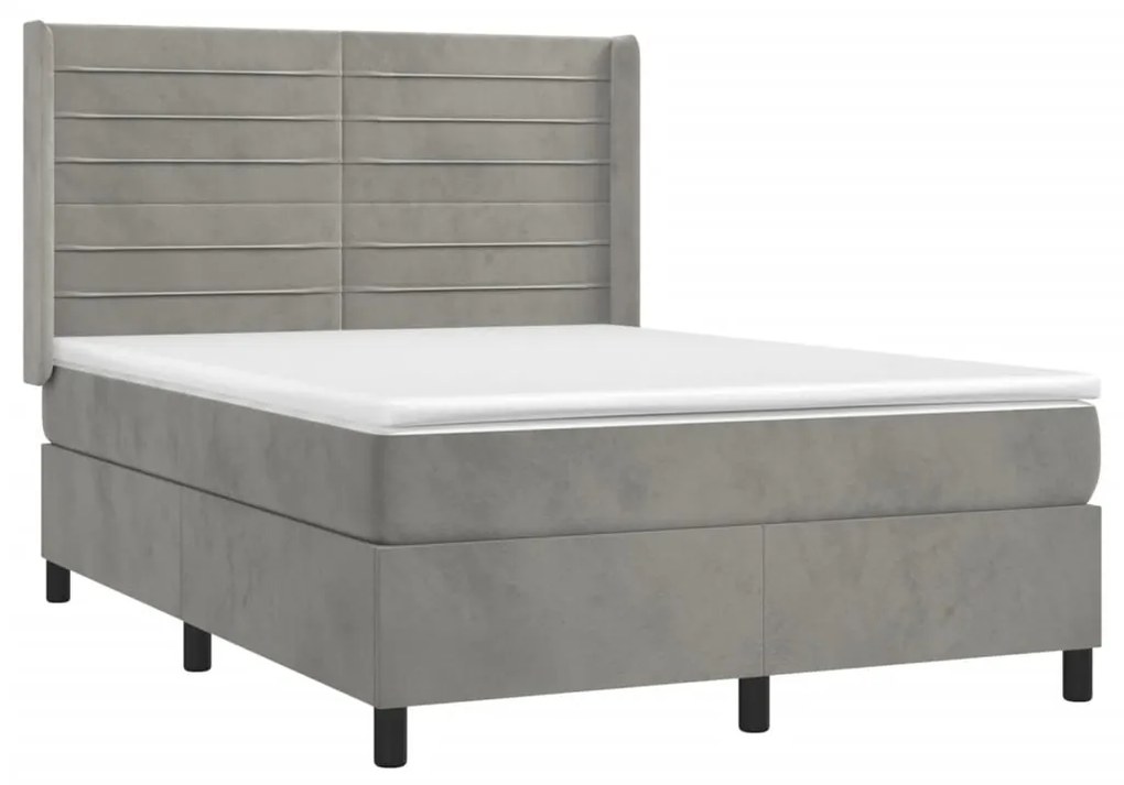 Κρεβάτι Boxspring με Στρώμα Ανοιχτό Γκρι 140x200 εκ. Βελούδινο - Γκρι