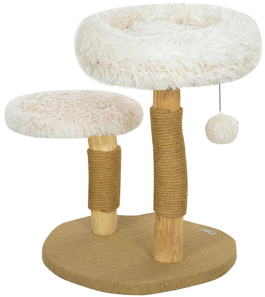 Δέντρο για γάτες PawHut, 61,5 εκ., με κρεβάτι για γάτες, στύλο ξυσίματος, πλατφόρμα άλματος, μπάλα παιχνιδιού, για γάτες έως 5 kg, Λευκό
