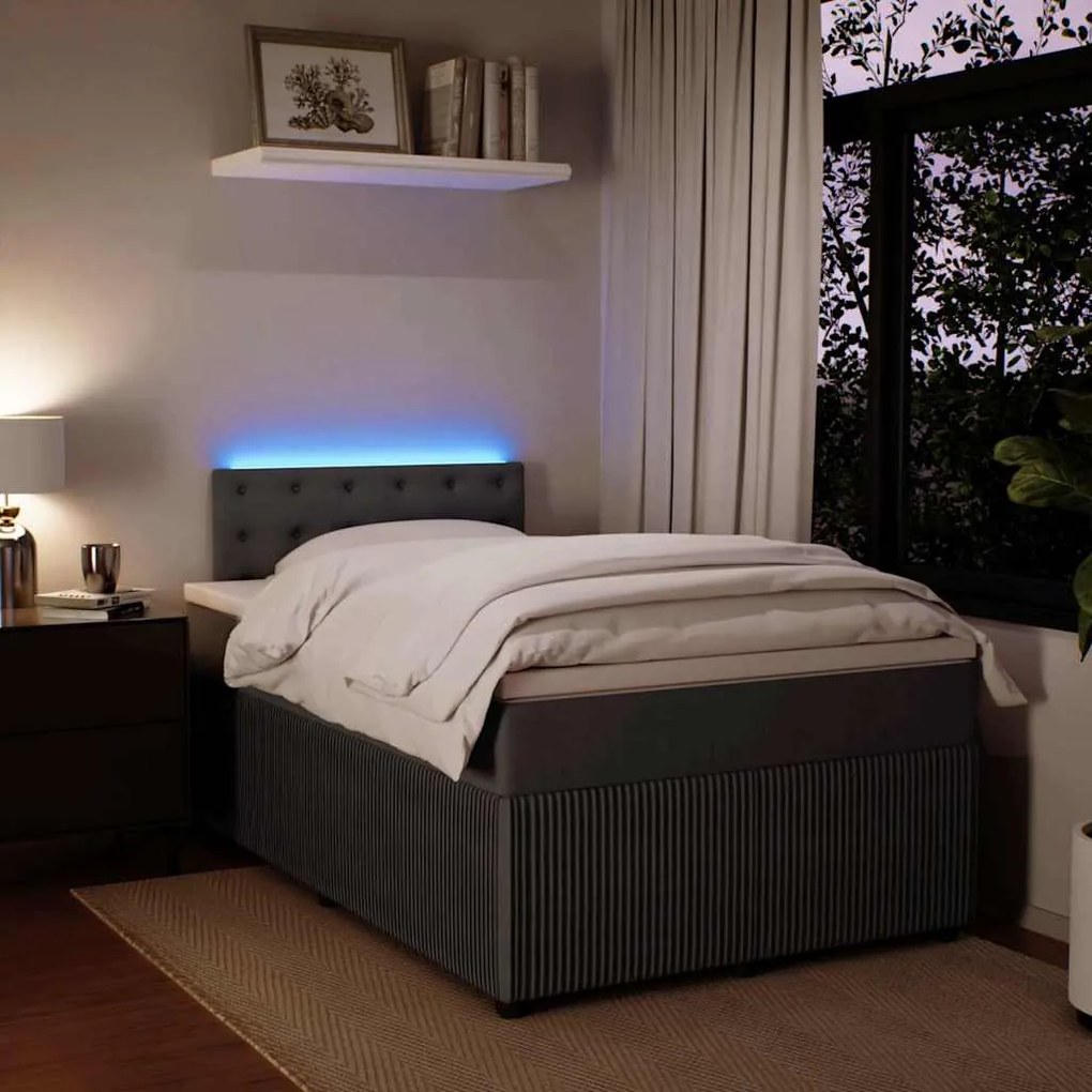vidaXL Κρεβάτι Boxspring με Στρώμα Σκούρο Γκρι 120x200 εκ. Βελούδινο