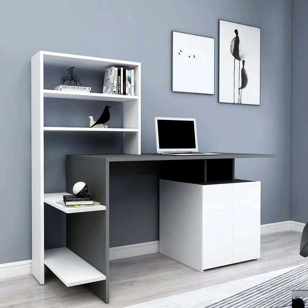 Γραφείο Με Βιβλιοθήκη Melis 550ARN2212 146,3x60x128,8cm White-Anthracite