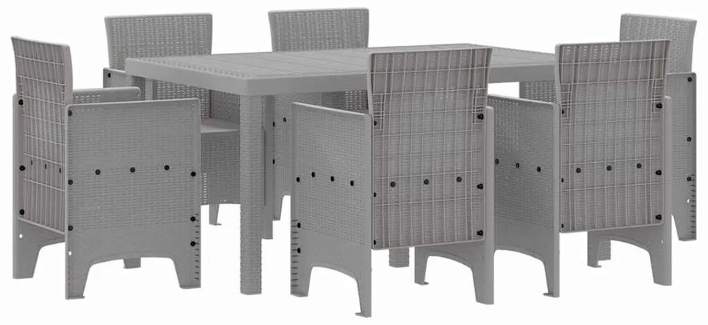 vidaXL Σέτ φαγητού για κήπο 7 pcs Ανοιχτό γκρι Rattan Polt