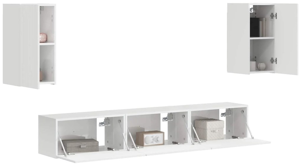 vidaXL Σετ επίπλου τηλεόρασης Επιτοίχιο 3 pcs Υψηλής γυαλάδας λευκό