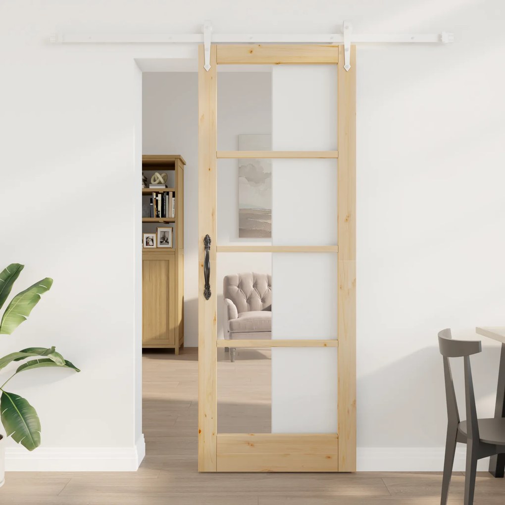 vidaXL Σετ Συρόμενης Πόρτας με Υλικά 78x211 εκ. Συμπαγές Ξύλο Πεύκο