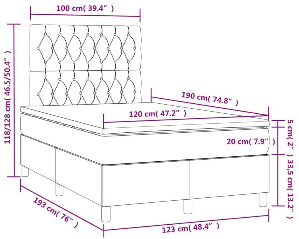 Κρεβάτι Boxspring με Στρώμα &amp; LED Μαύρο 120x190 εκ. Βελούδινο - Μαύρο