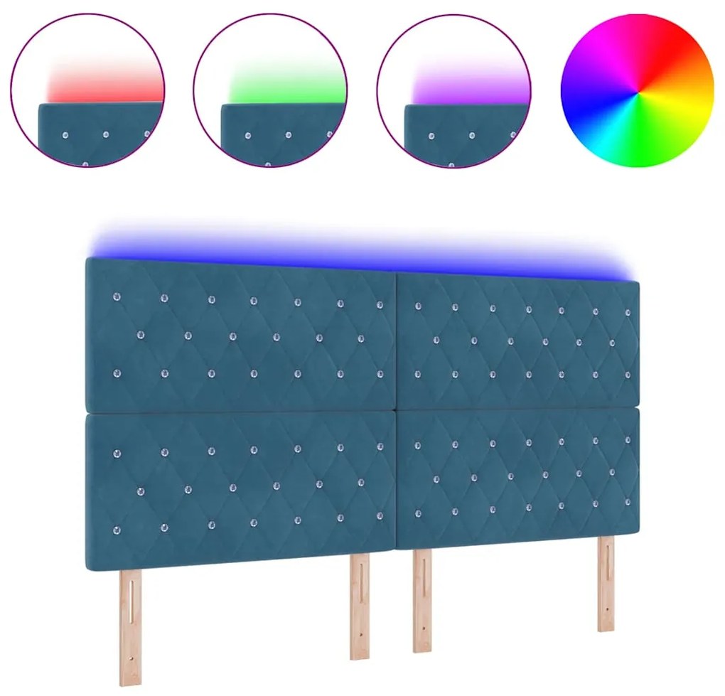 vidaXL Κεφαλάρι LED με φώτα λωρίδας LED Σκούρο Μπλε 90 cm Βελούδο