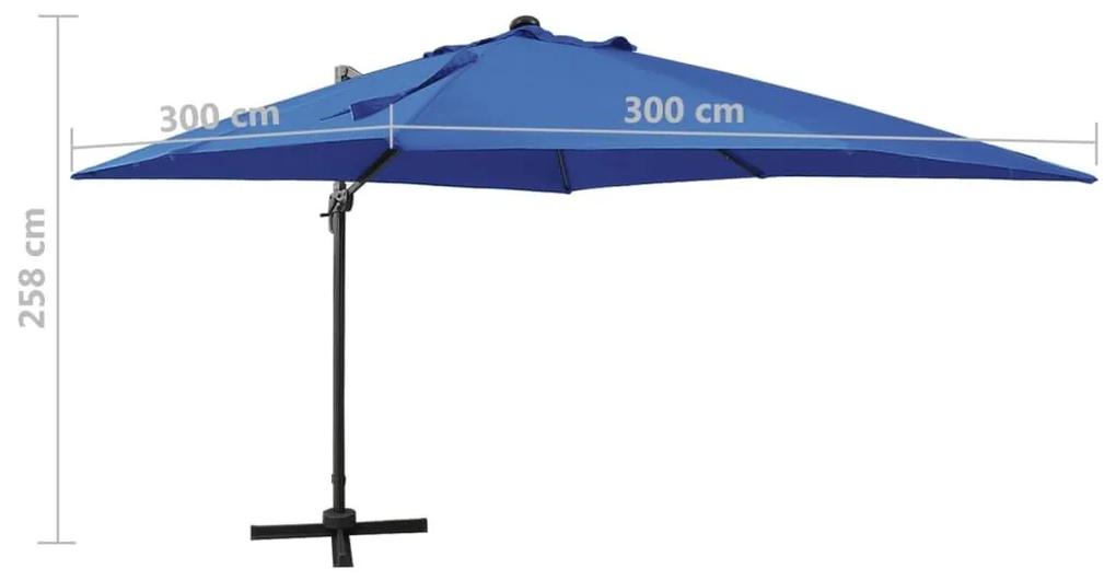 Ομπρέλα Κρεμαστή με Ιστό και LED Αζούρ Μπλε 300 εκ. - Μπλε
