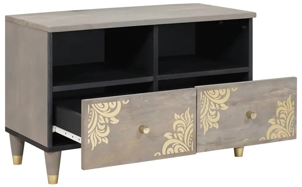 vidaXL Ντουλάπι TV με συρτάρι Γκρι 70 x 33 x 46 εκ Στερεό ξύλο μάνγκο