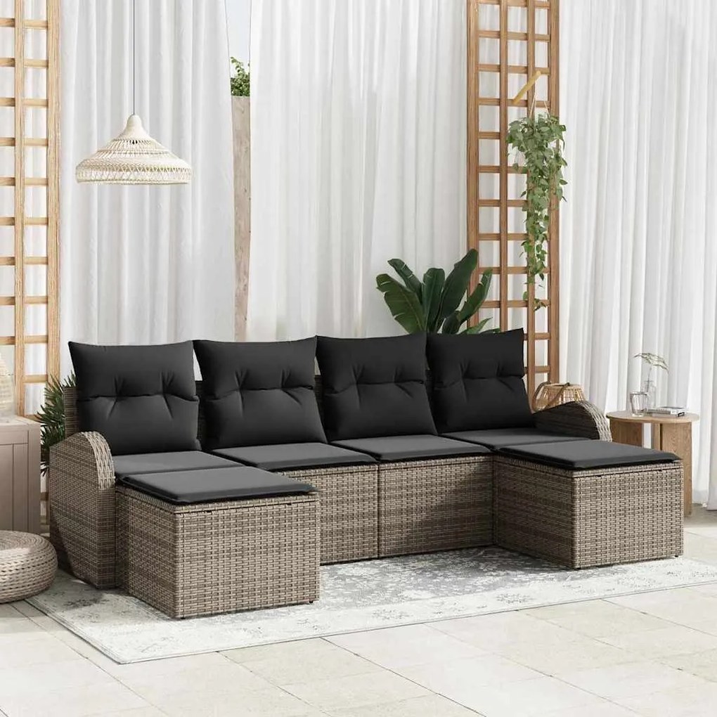 vidaXL Σετ Καναπέ Κήπου με μαξιλάρι 6 pcs Γκρι Πολυ ράταν