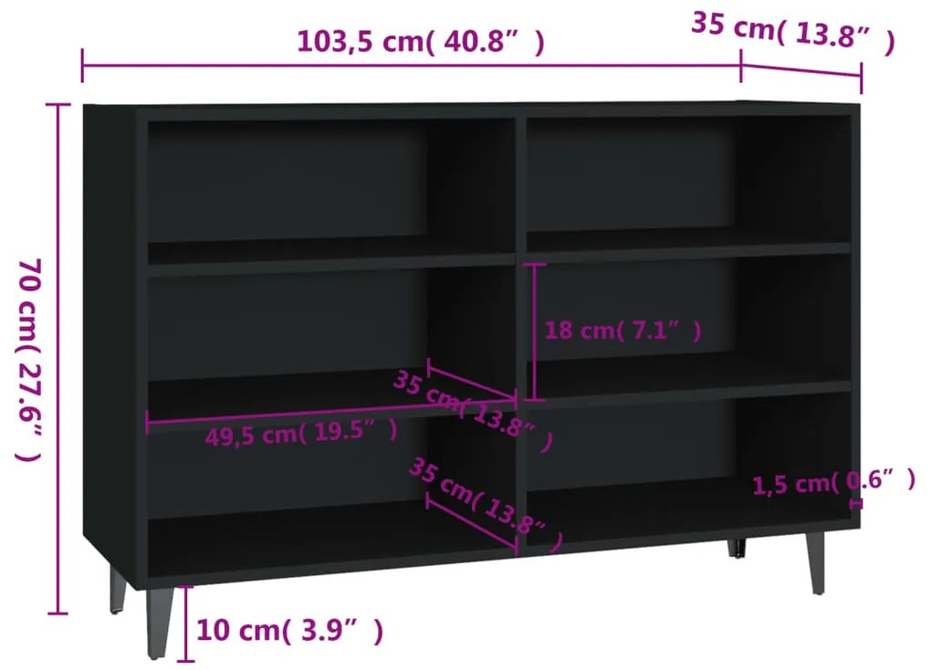 vidaXL Ραφιέρα Μαύρη 103,5 x 35 x 70 εκ. από Επεξεργασμένο Ξύλο