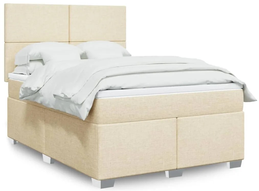 vidaXL Κρεβάτι Boxspring με Στρώμα Κρεμ 140x200 εκ. Υφασμάτινο