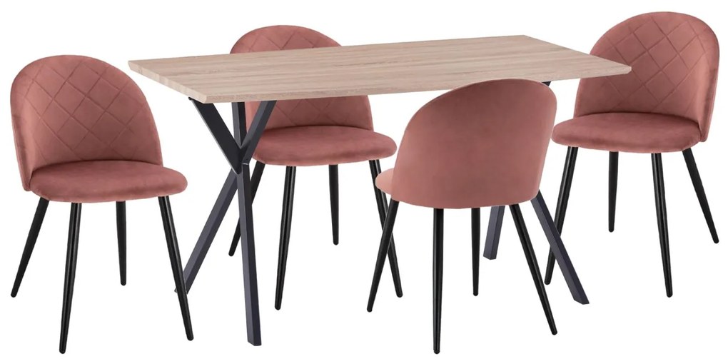 Σετ Τραπεζαρίας ALARICK C21277 5τεμ. Mdf Top-Βελούδο Σάπιο Μήλο & Μέταλλο Μαύρο 140x80x75 εκ.