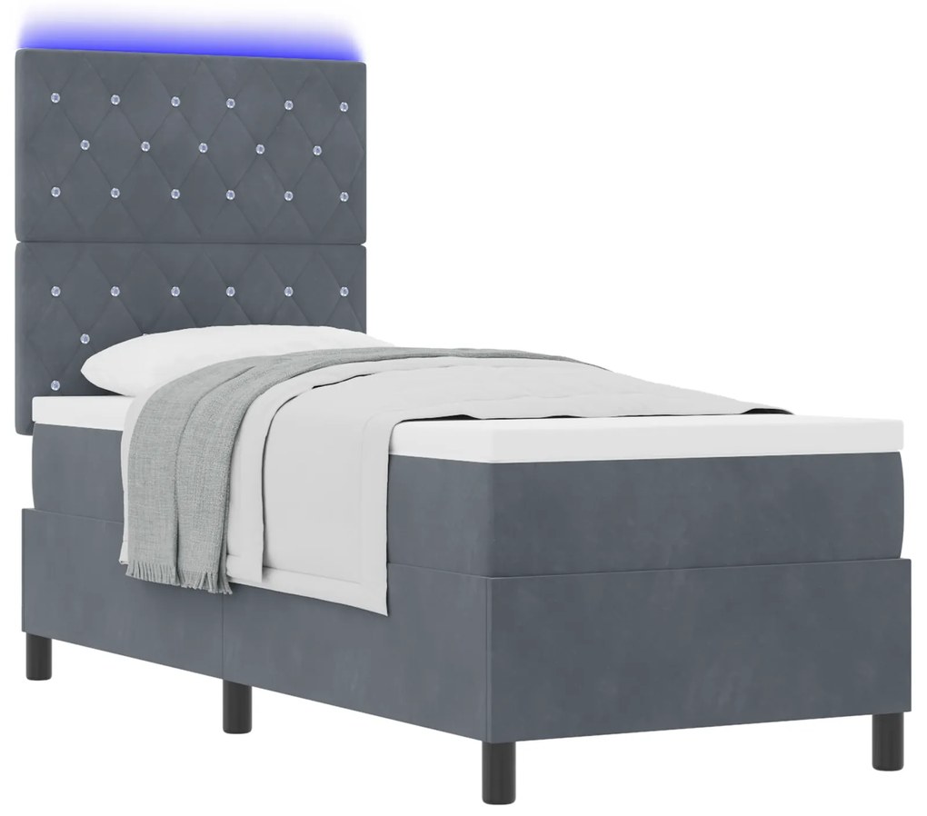 vidaXL κρεβάτι box spring με στρώμα & LED σκούρο γκρι 80x200 εκ. βελούδο