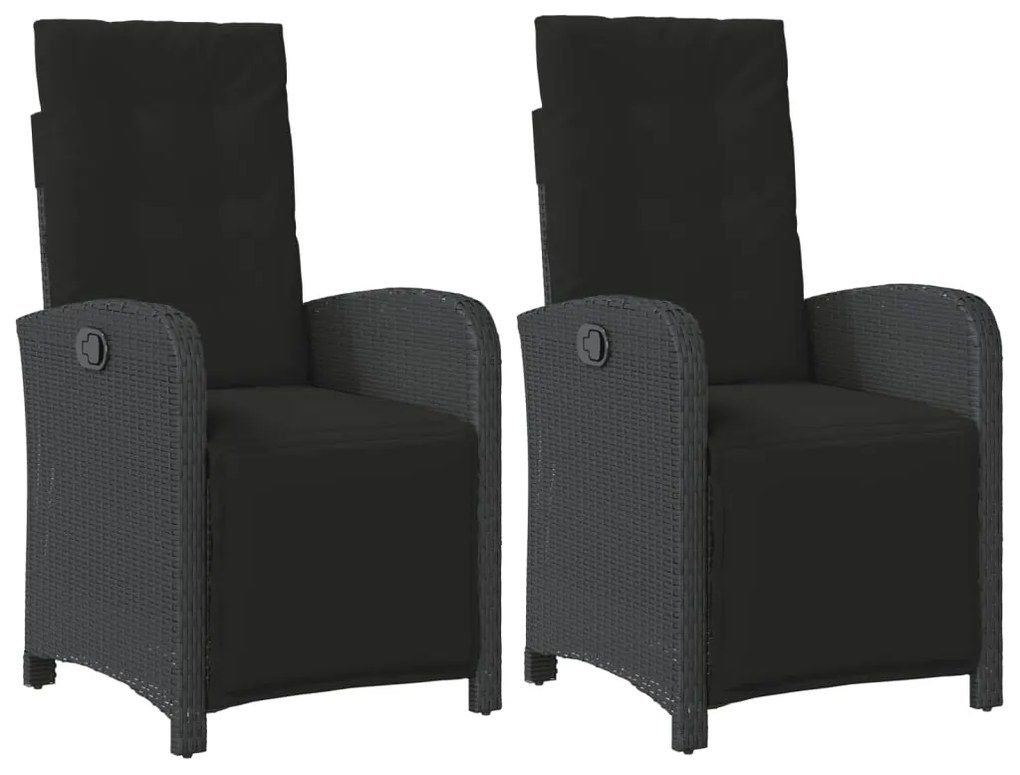vidaXL Καρέκλες Κήπου Ανακλινόμενες 2 τεμ Μαύρο Συνθ. Ρατάν &amp; Υποπόδιο