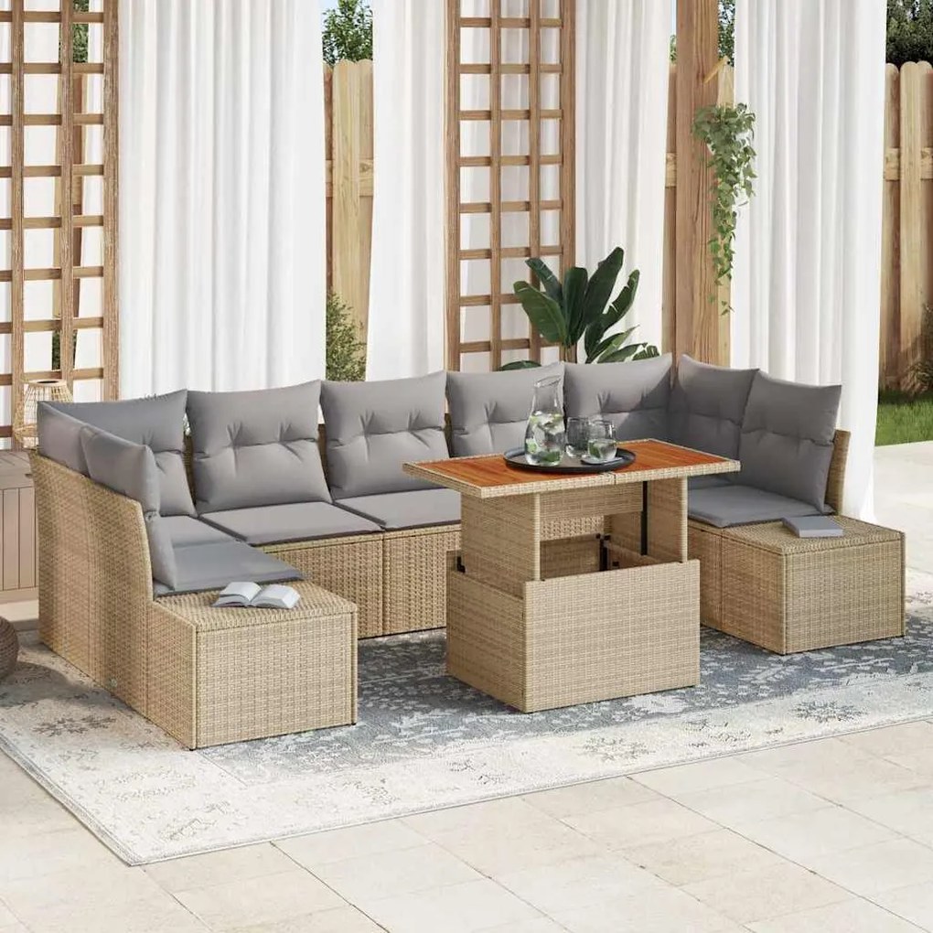 vidaXL Σέτ φαγητού για κήπο 8 pcs Μπεζ, Γκρι 100 x 55 x 73 εκ
