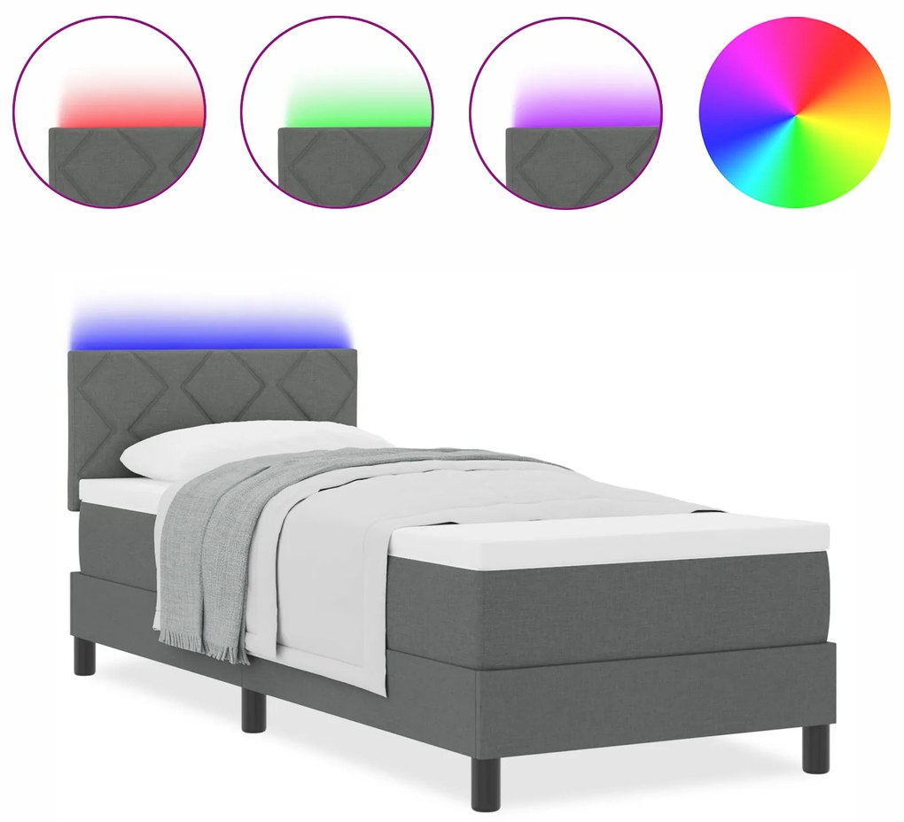 vidaXL Κρεβάτι Μπαορέ με Στρώμα & LED Σκούρο Γκρι 80x200 εκ. Ύφασμα