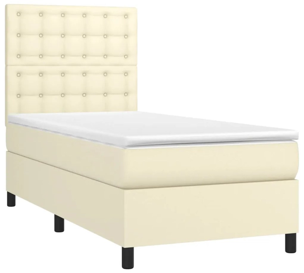 vidaXL Κρεβάτι Boxspring με Στρώμα Κρεμ 90x200 εκ. από Συνθετικό Δέρμα