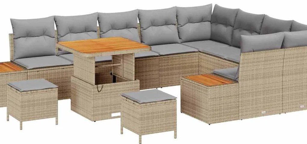 vidaXL Σετ Καναπέ Κήπου με μαξιλάρι 12 pcs Μπεζ Πολυ ράταν