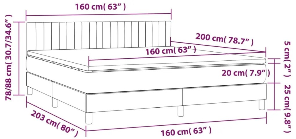 vidaXL Κρεβάτι Boxspring με Στρώμα Μαύρο 160x200 εκ. Υφασμάτινο