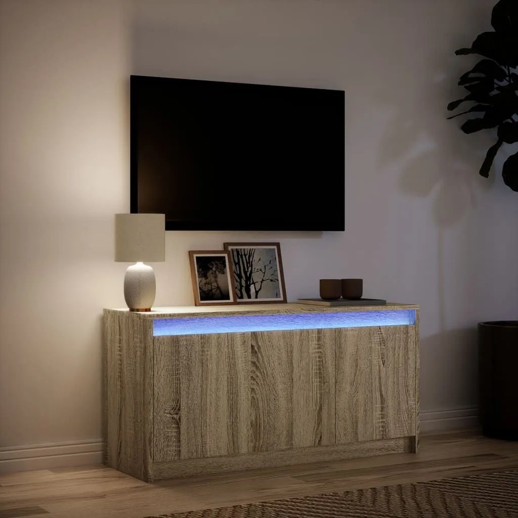 Έπιπλο Τηλεόρασης με LED Sonoma Δρυς 100x34x50 εκ. Επεξ. Ξύλο - Καφέ