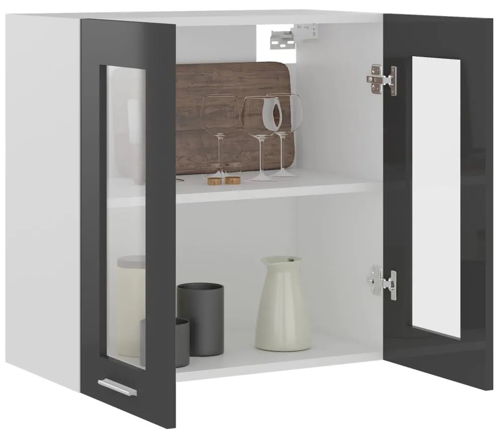 vidaXL Ντουλάπι Κρεμαστό με Τζάμι Γυαλ. Γκρι 60x31x60 εκ. Μοριοσανίδα