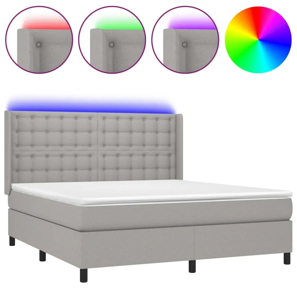 vidaXL Κρεβάτι Boxspring με Στρώμα & LED Αν.Γκρι 160x200εκ. Υφασμάτινο