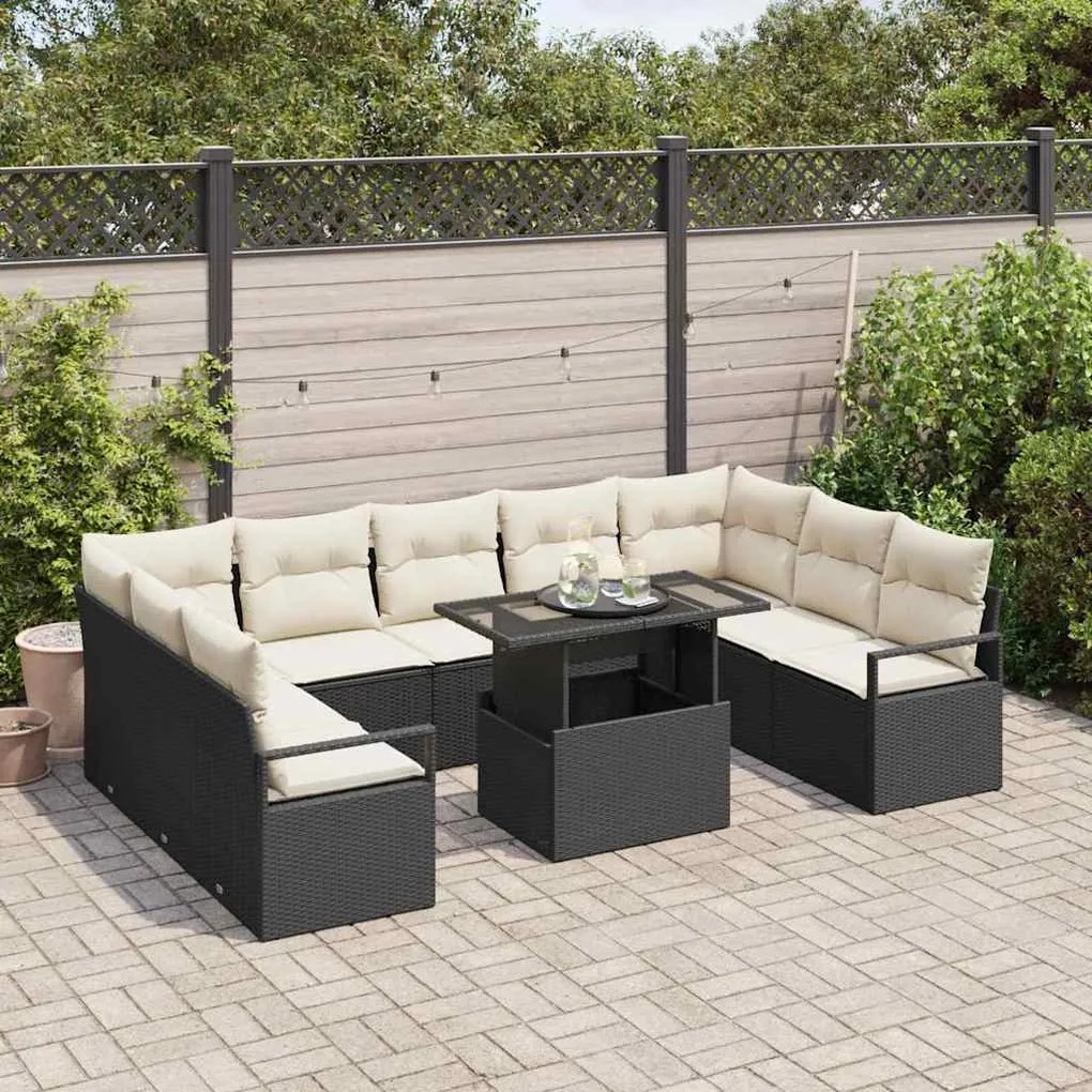 vidaXL Σετ Καναπέ Κήπου 10 pcs Μαύρο και κρεμ 100 x 55 x 73 εκ