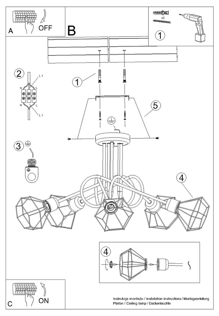 Sollux Κρεμαστό φωτιστικό Artemis 5,μαύρο,5xE14/40W,μαύρο