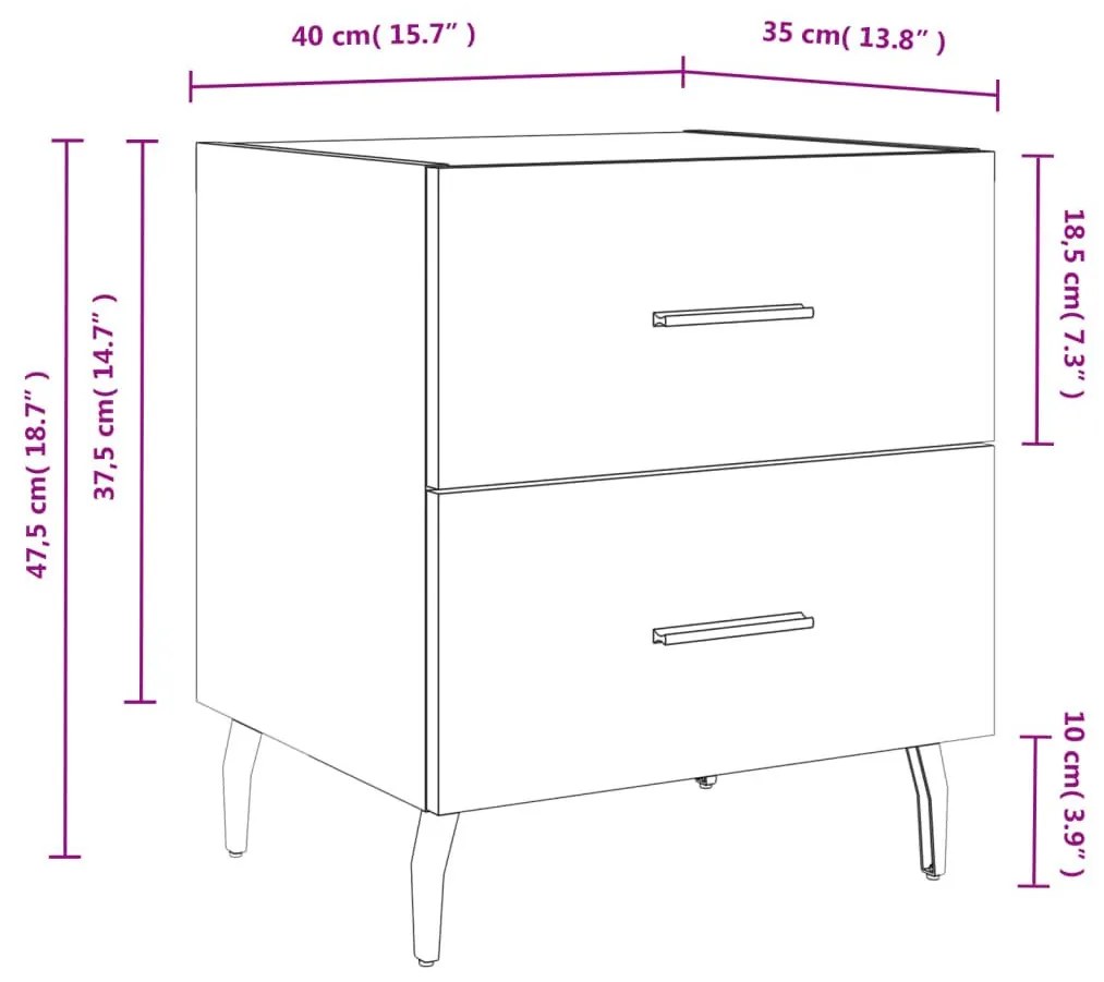 Κομοδίνα 2 τεμ. Καπνιστή Δρυς 40 x 35 x 47,5 εκ. Επεξεργ. Ξύλο - Καφέ