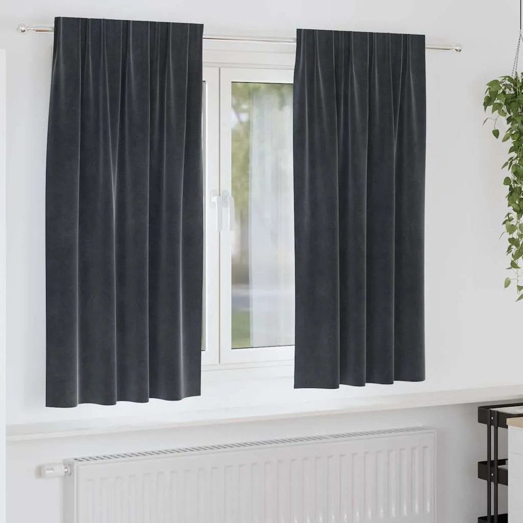 vidaXL Κουρτίνες με κουρτίνες 2 pcs Σκούρο γκρι 140 x 175 cm Βελούδο